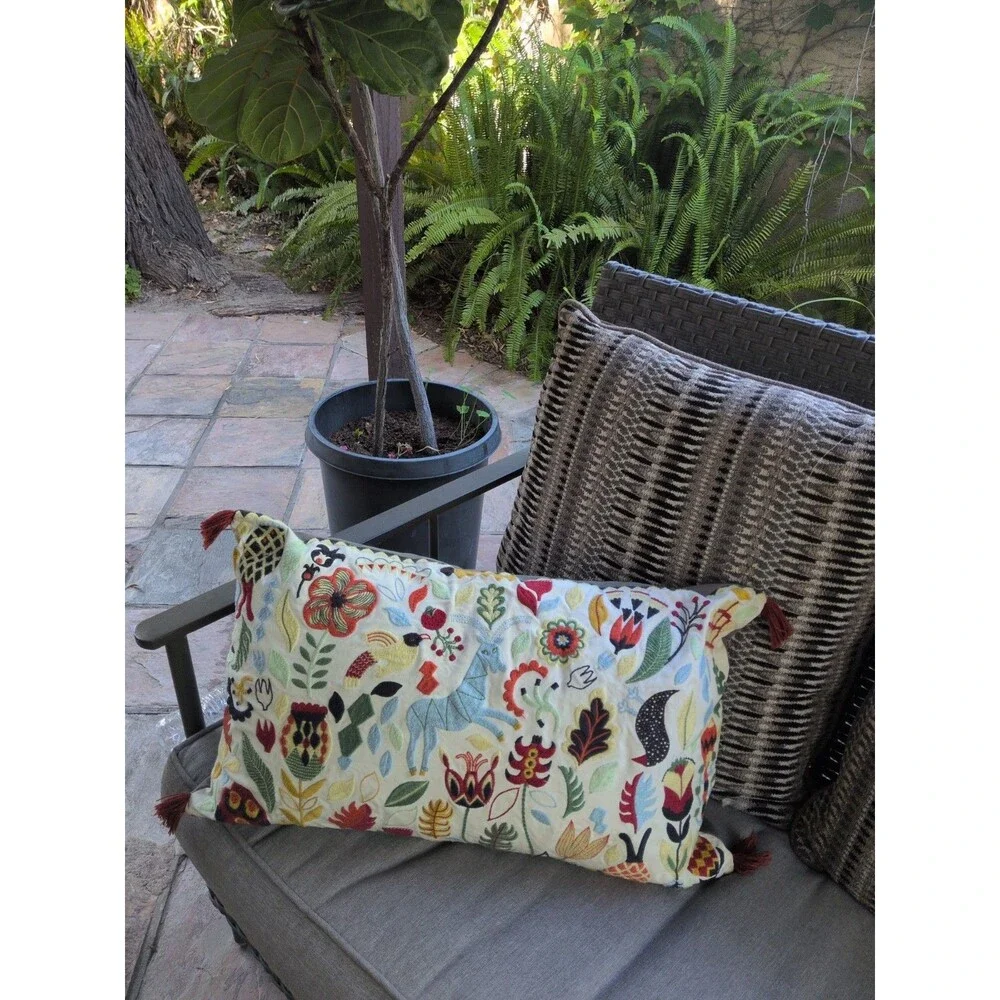 IKEA RODARV 15 X 25 LUMBAR PILLOW SWEDISH Feather/Down EMBROIDERED TASSLES